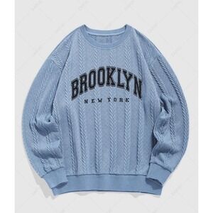 Zaful Men's Sweater‎ Casual Letter Brooklyn NY, Blue, Size 2XL